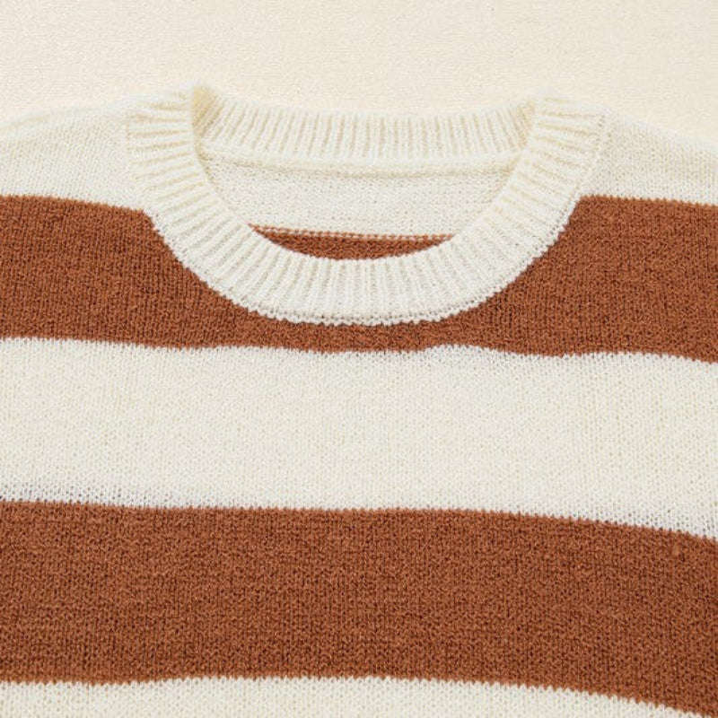 Brown & Cream Striped Knit Sweater