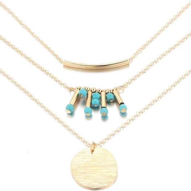 Collier multicouches turquoise