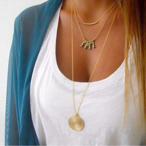 Collier multicouches turquoise