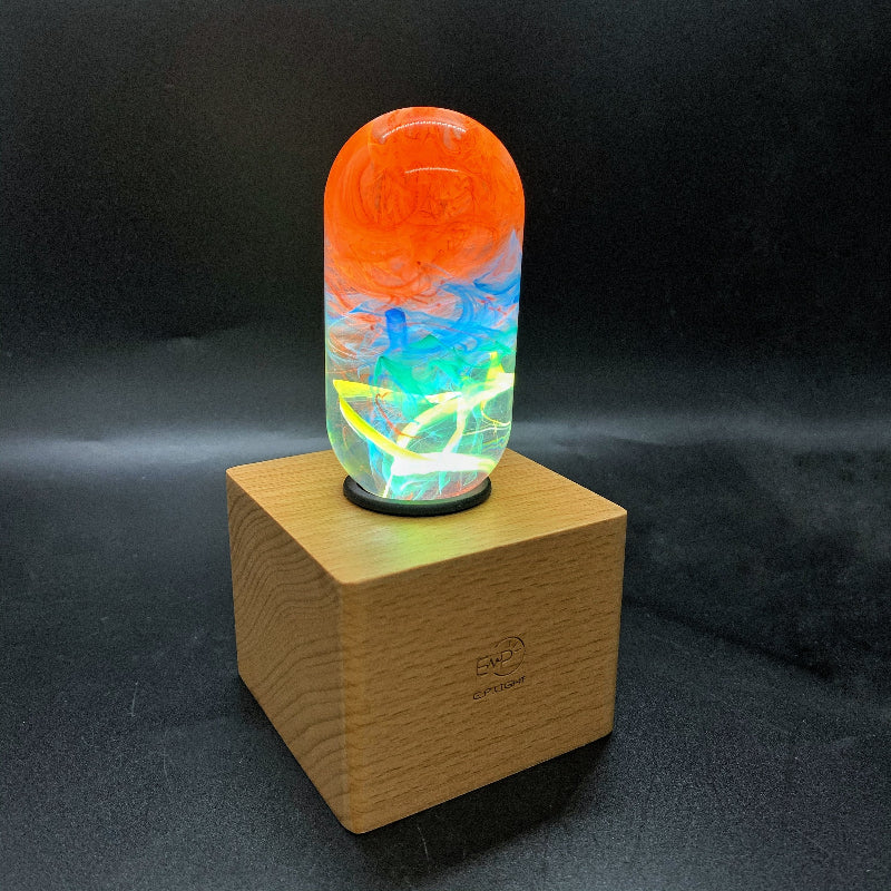 C.P.LIGHT Multicolor Glass Accent Lamp with Wooden Cube Base