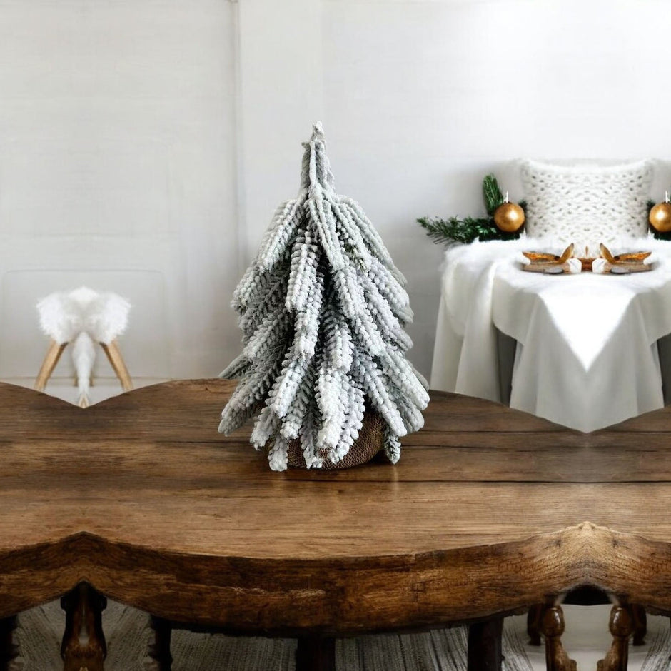 Snow Flocked Artificial Christmas Tree with Burlap Base Decorative Holiday Tree