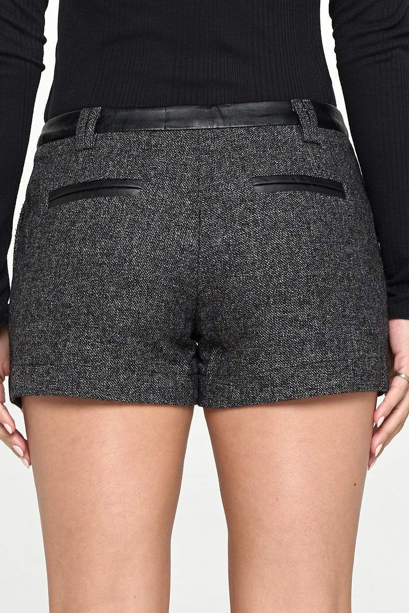 Tweed Leather Trim Shorts
