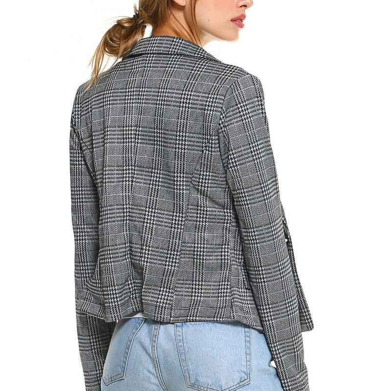 Women Grey Checkered Blazer Casual Style Jacket