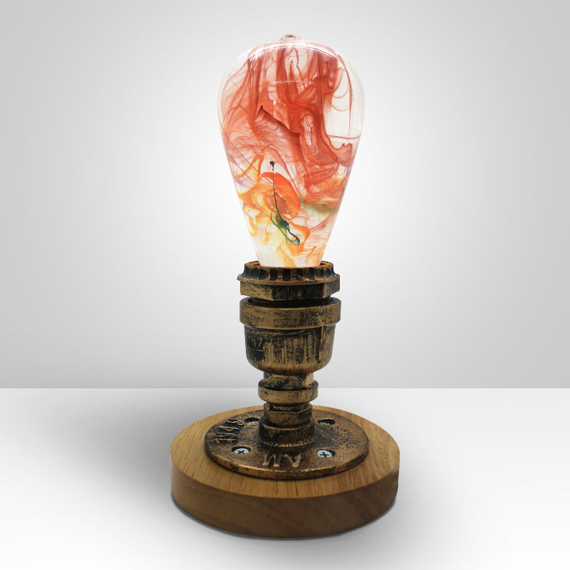 LED Light Bulb Lamp with Wooden Base - Unique Decorative Lighting (Flame Design)