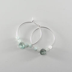 Boucles d'oreilles créoles en argent sterling et aigue-marine