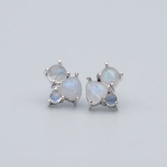 Rainbow Moonstone Cluster Sterling Silver Earrings