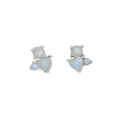 Rainbow Moonstone Cluster Sterling Silver Earrings