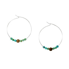 Boucles d'oreilles créoles en argent sterling avec turquoise et hématite