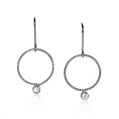 Twisted Hoop Topaz Charm Sterling Silver Fishhook Earrings