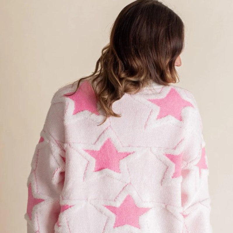 Pink Star Pattern Knit Sweater for Women
