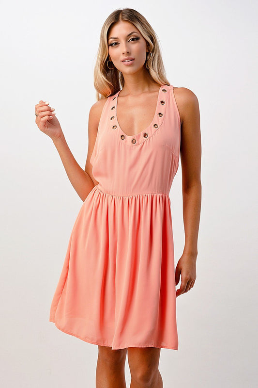 Sleeveless A-Line Dresses with Grommet Detail S-L.