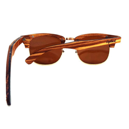 Full Wood, Half Rim Wooden Sunglasses, Tea Polarized Lenses