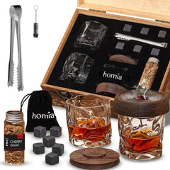 Set de regalo de whisky 13 piezas Ahumador de madera Vasos Old Fashioned 2 piezas