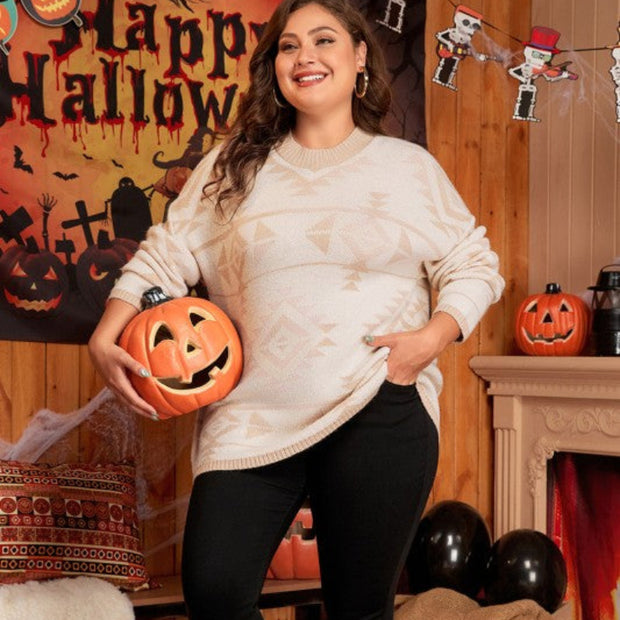 Women’s Cream Geometric Knit Long Sleeve Sweater