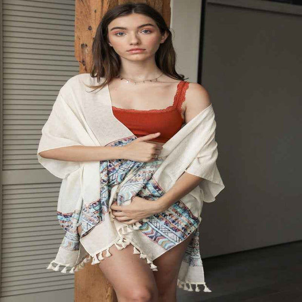 Geometric Embroidered Kimono