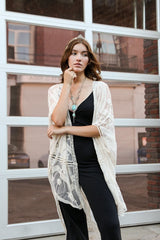 Embroidered Mesh Leaf Kimono