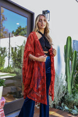 Embroidered Mesh Leaf Kimono