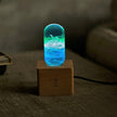 C.P.LIGHT Blue Green Glass Lamp Bulb with Wooden Base