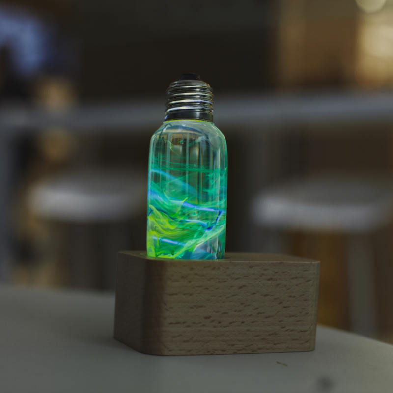 C.P.LIGHT Blue Green Glass Lamp Bulb with Wooden Base