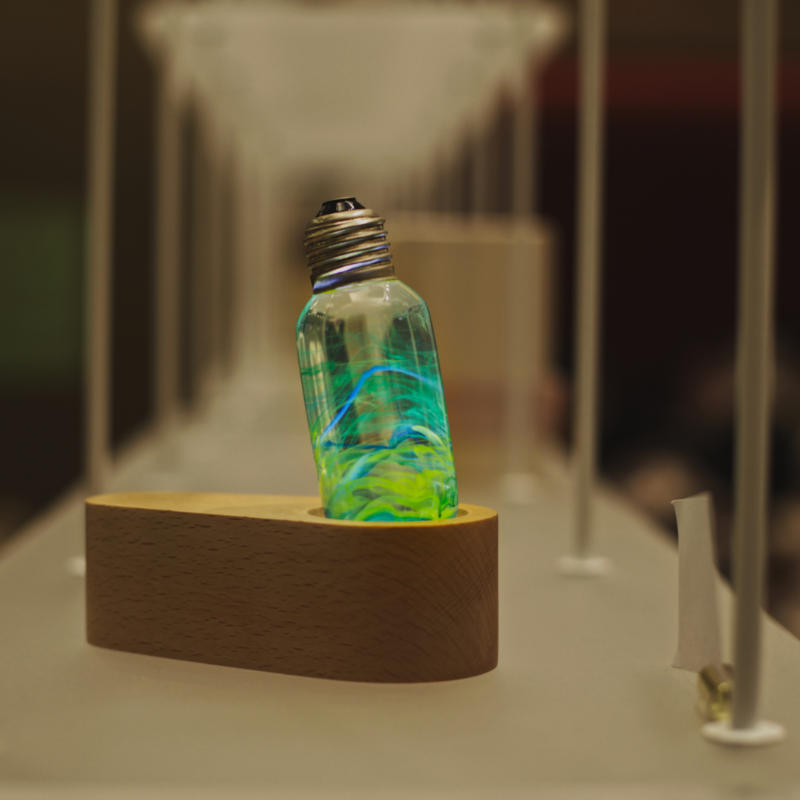 C.P.LIGHT Blue Green Glass Lamp Bulb with Wooden Base