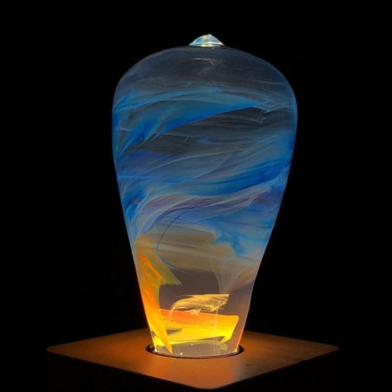 LED Light Bulb Lamp with Wooden Base - Colorful Sunset Design