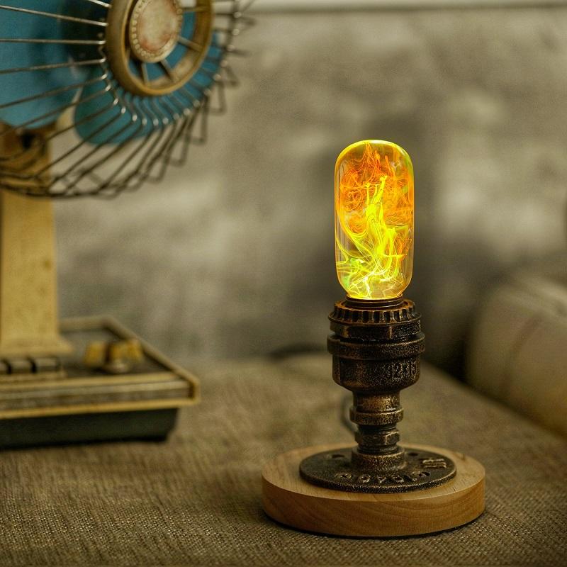 LED Light Bulb Lamp with Wooden Base - Colorful Swirl Gradient Design