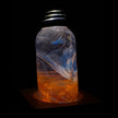 C.P.LIGHT Red Blue Glass Accent Lamp with Wooden Cube Base
