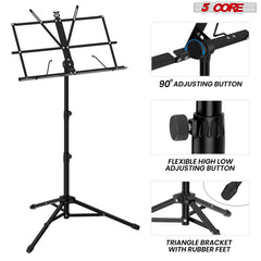 5Core Music Stand For Sheet Music Portable Tripod Adjustable Folding