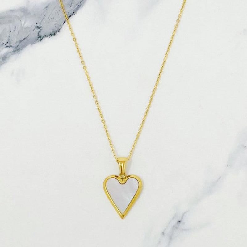 Gold Heart Pendant Necklace – Open & Green Inlay Design