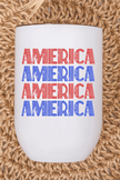 Patriotic America Tumbler with vibrant red and blue text design for festive gatherings and daily use.