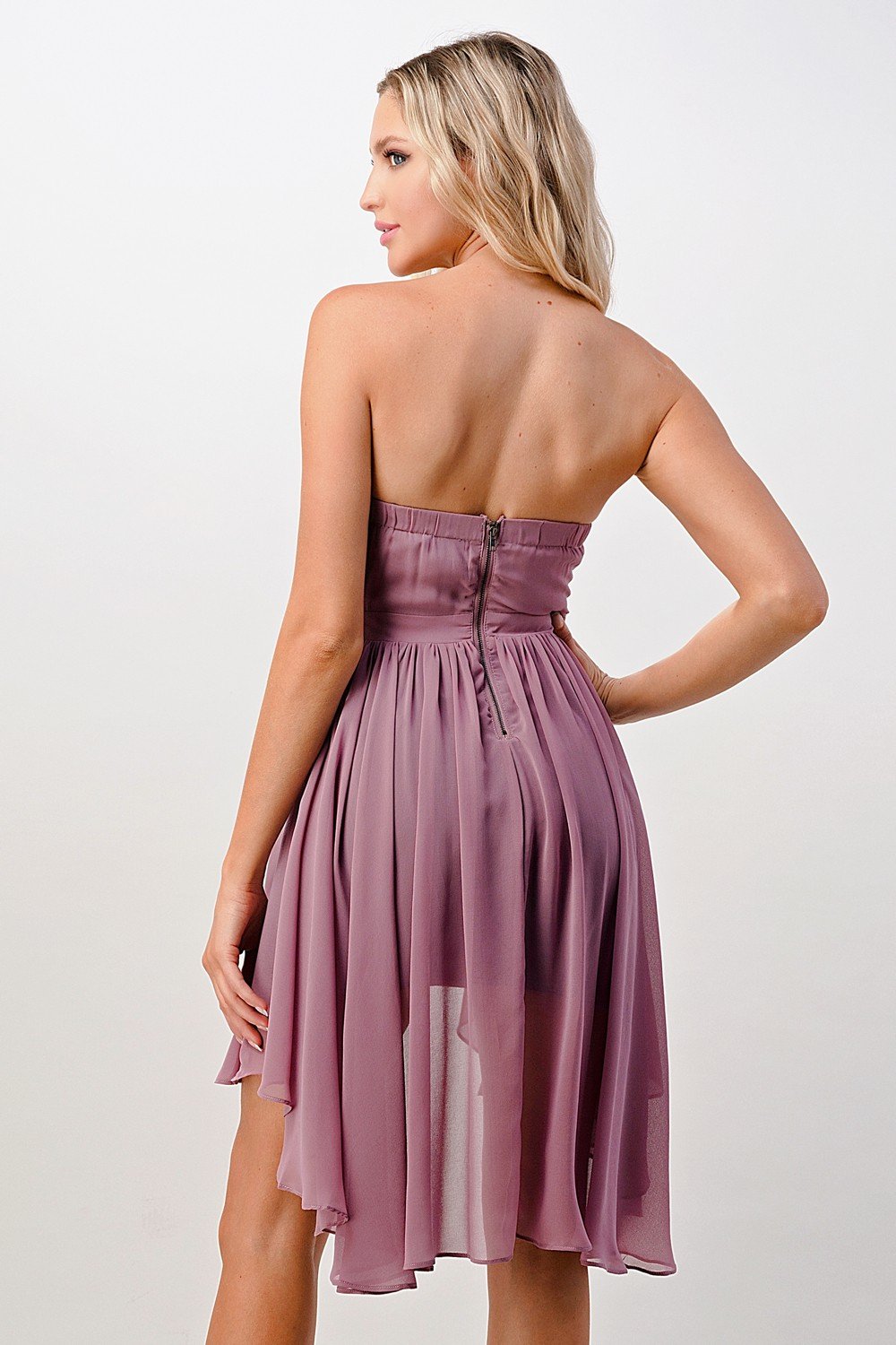 Strapless High-Low Lace-Up Dress