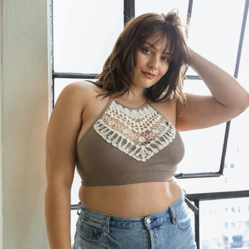 Women Crochet Lace Halter Neck Crop Top – Sleeveless Boho Bralette