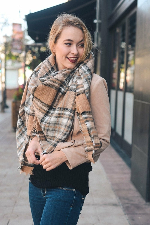 Flannel Frayed Edge Blanket Scarfs.