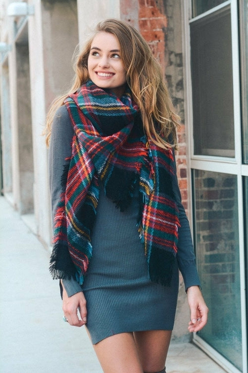Flannel Frayed Edge Blanket Scarfs.