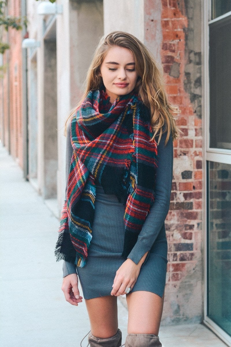 Flannel Frayed Edge Blanket Scarfs.