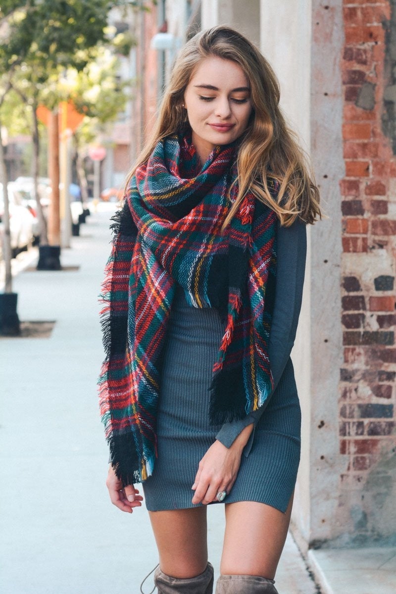 Flannel Frayed Edge Blanket Scarfs.