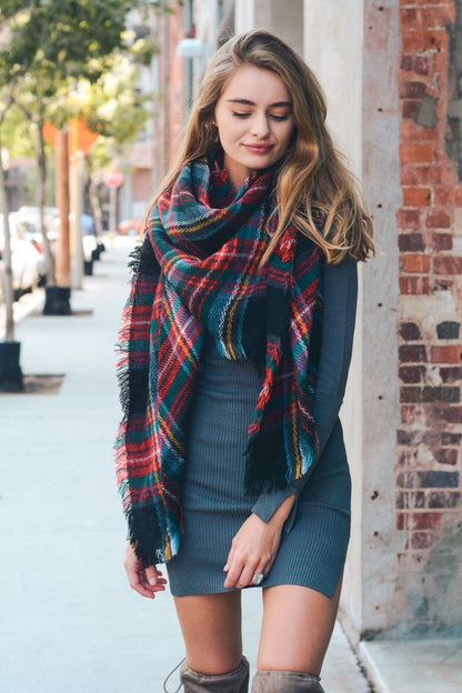 Flannel Frayed Edge Blanket Scarfs.