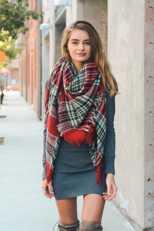 Flannel Frayed Edge Blanket Scarfs.