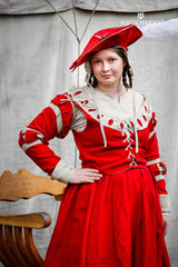 Manches Landsknecht Rayures Flora Rouge/Naturel