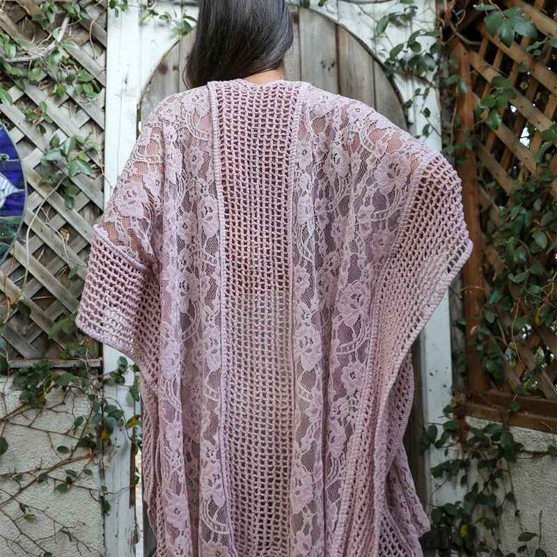 Boho Lace Kimono Cardigan Open Front Sheer Cover Up