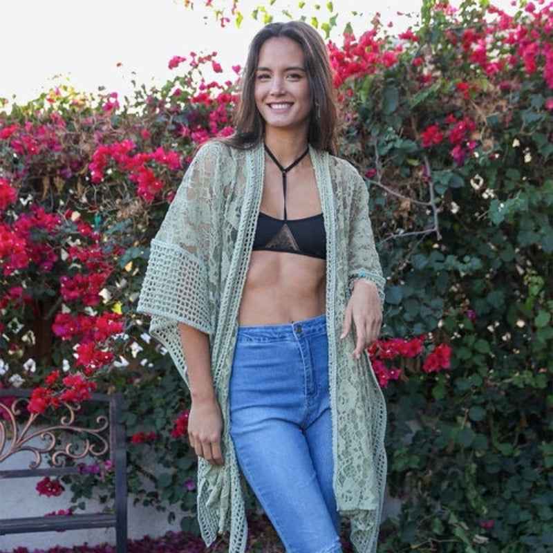 Boho Lace Kimono Cardigan Open Front Sheer Cover Up