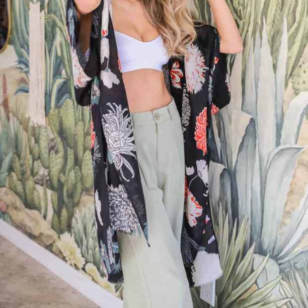 Floral Motif Kimono Cardigan - Elegant & Versatile