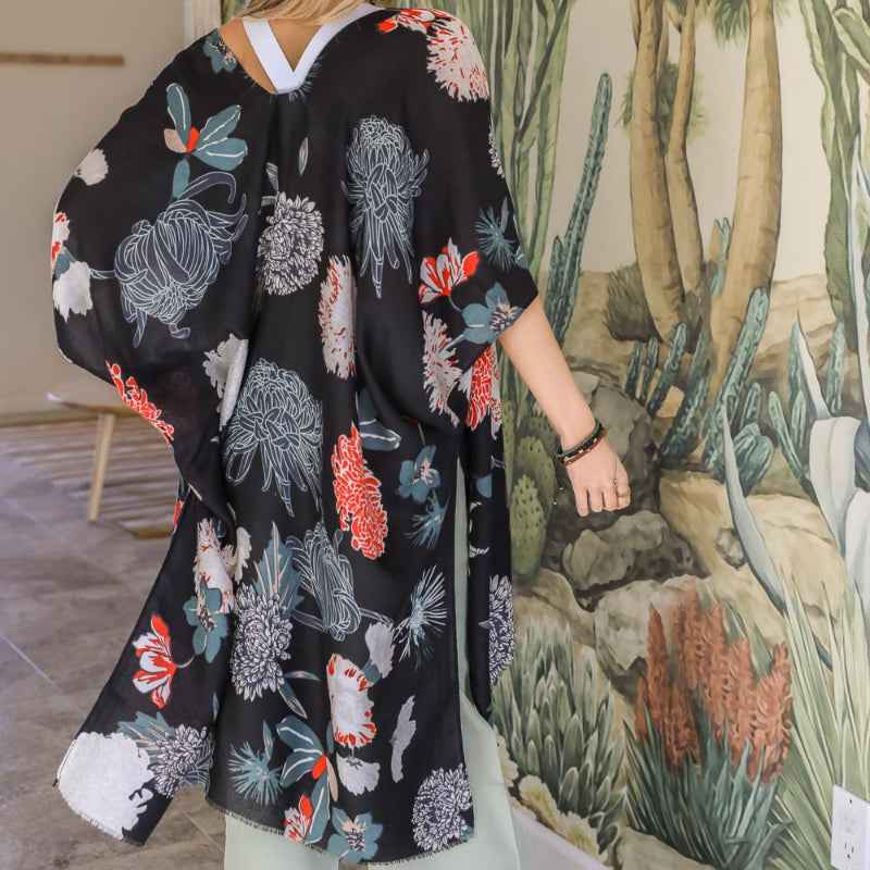 Floral Motif Kimono Cardigan - Elegant & Versatile