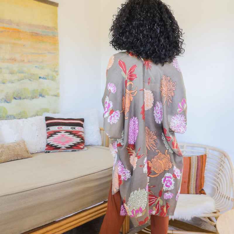 Floral Motif Kimono Cardigan - Elegant & Versatile