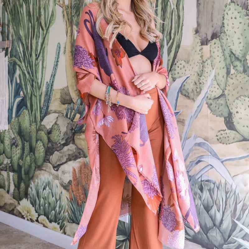 Floral Motif Kimono Cardigan - Elegant & Versatile