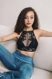 Embroidered Lace High-Neck Bralette