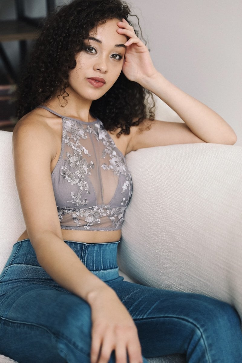 Lace Floral Embroidered High Neck Bralettes.