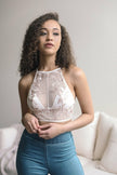 Embroidered Lace High-Neck Bralette