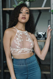 Embroidered Lace High-Neck Bralette