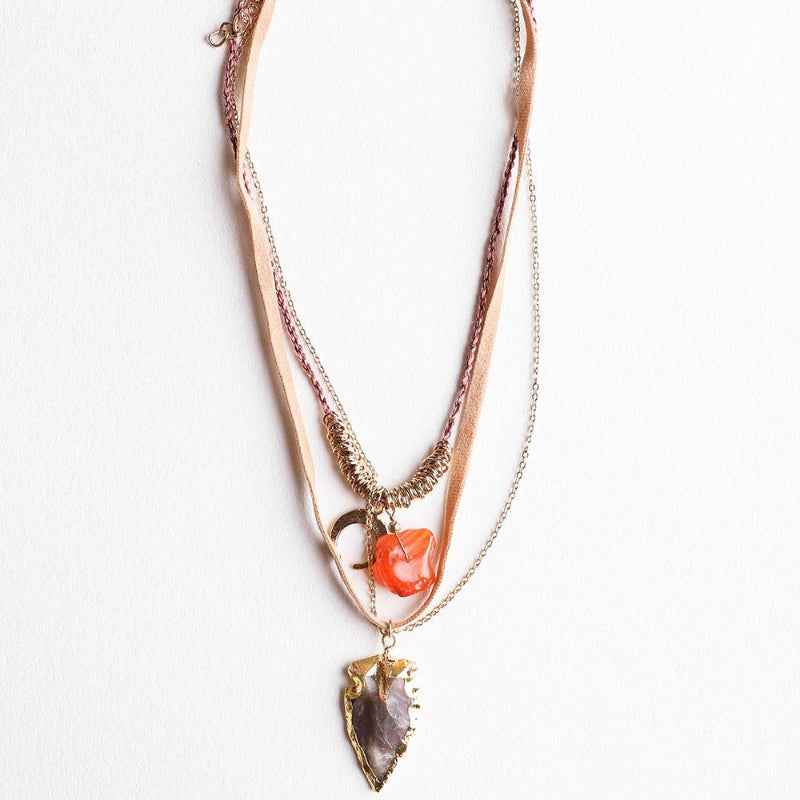 Gem Layered Necklace – Gold Pendant with Agate Stone